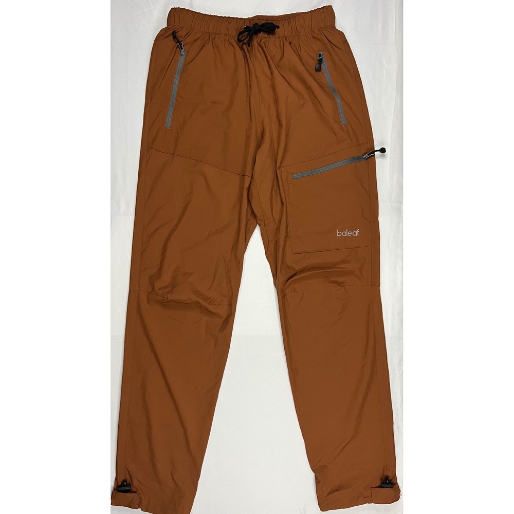 Baleaf Mens Hiking Pants Rust Brown Elastic Waist Zipper Pockets Small